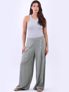 Plain Linen Palazzo Trouser Khaki