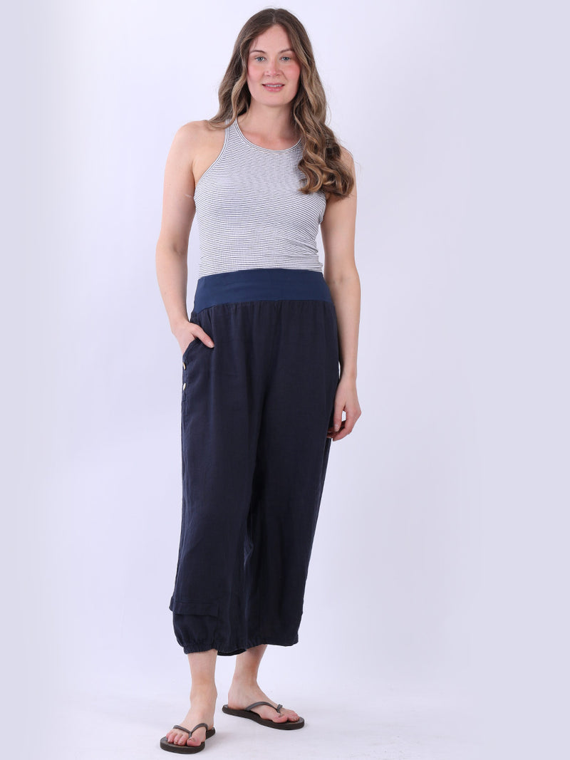 Plus Size Linen Culottes Navy