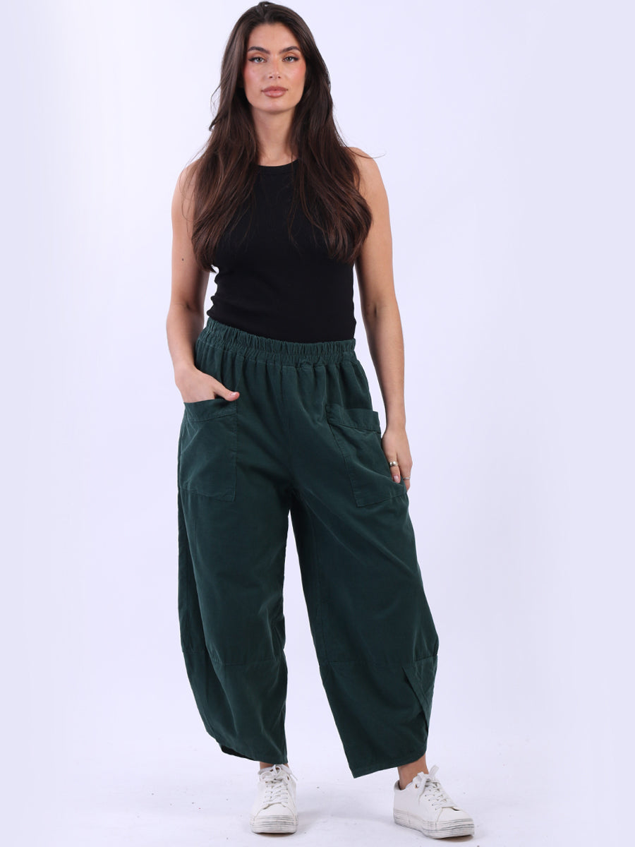 Solid Corduroy Relaxed Fit Trouser Bottle Green