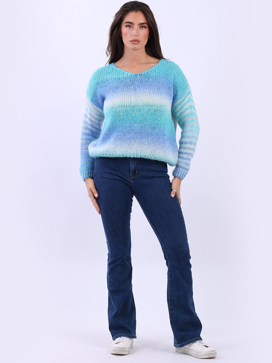 Woolen Knit Rainbow Pullover Aqua