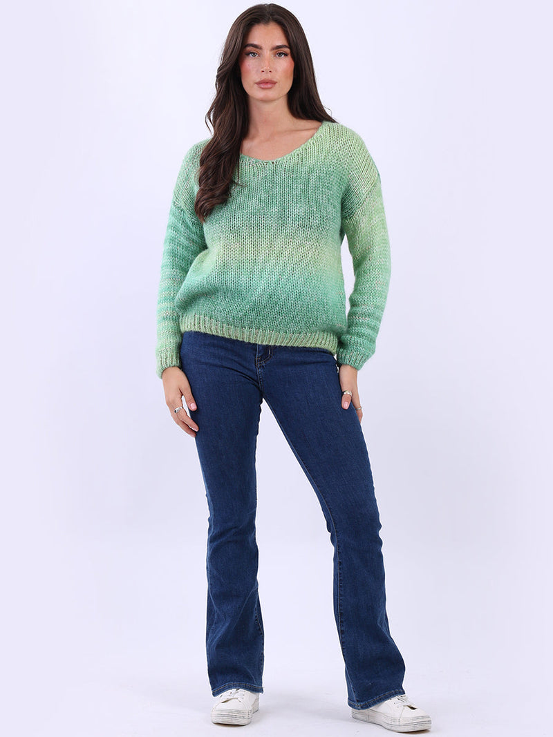 Woolen Knit Rainbow Pullover Green