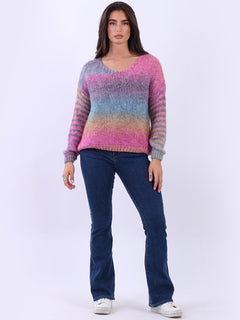 Woolen Knit Rainbow Pullover Magenta
