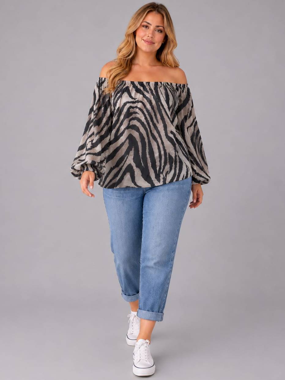 Plus Size Off Shoulder Top Charcoal
