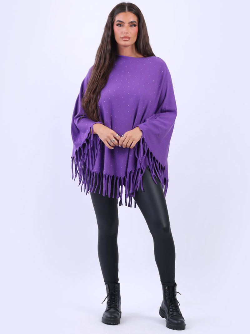 Glittery Women Knitted Poncho Purple