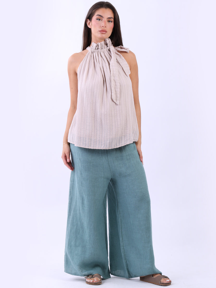 Solid Cotton Halter Top Beige