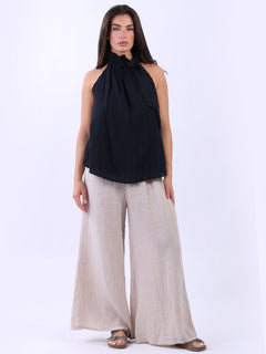 Solid Cotton Halter Top Black
