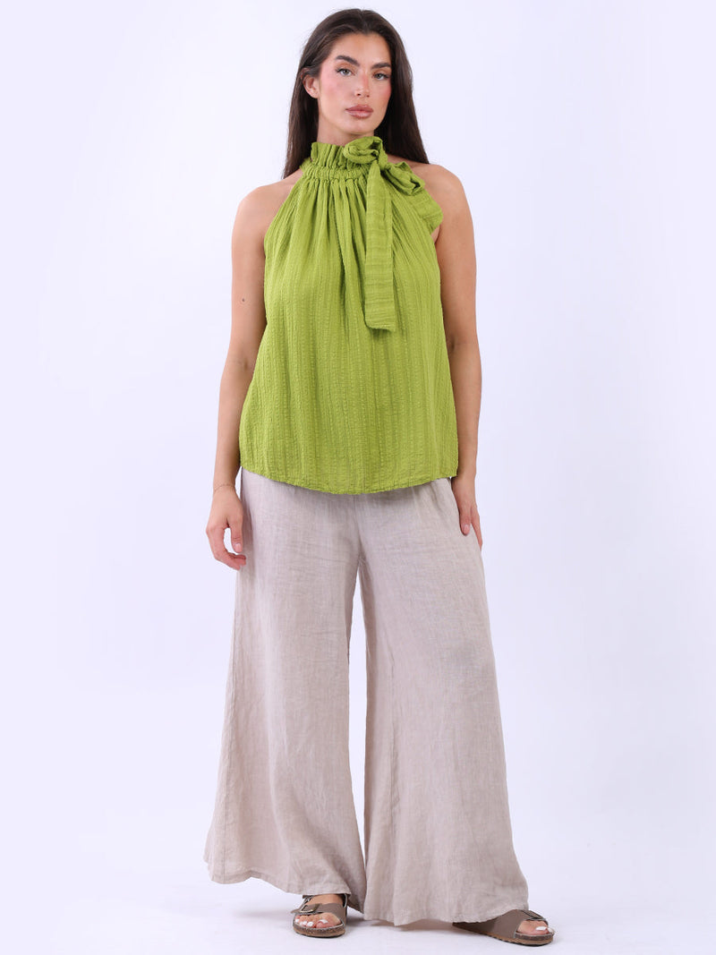 Solid Cotton Halter Top Lime Green