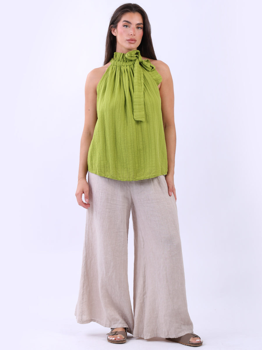 Solid Cotton Halter Top Lime Green