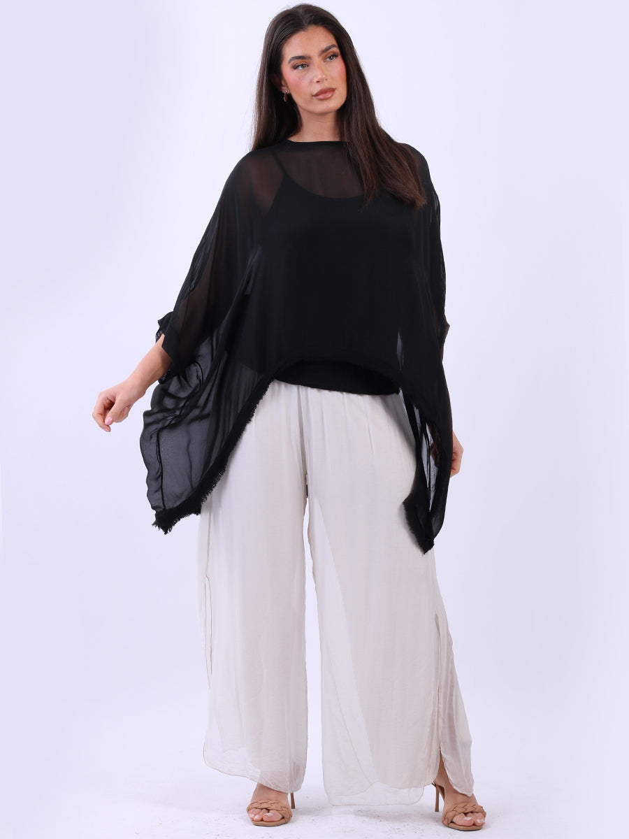 Batwing Solid Silk Top Black