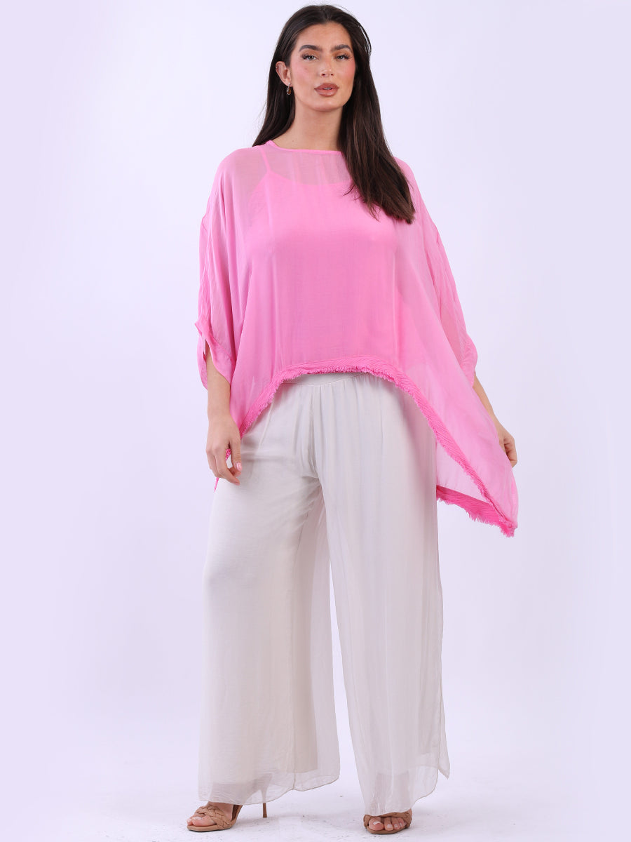 Batwing Solid Silk Top Fuchsia