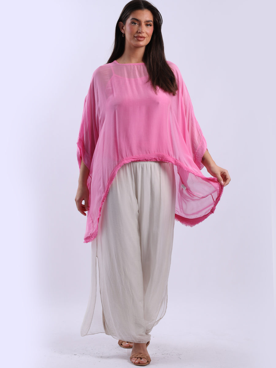 Batwing Solid Silk Top Fuchsia