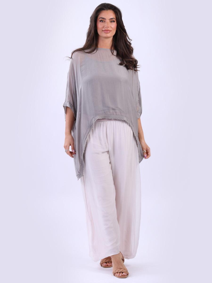 Batwing Solid Silk Top Mocha