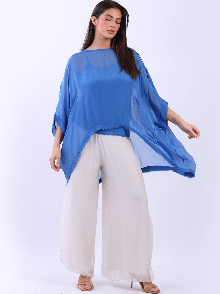 Batwing Solid Silk Top Royal Blue