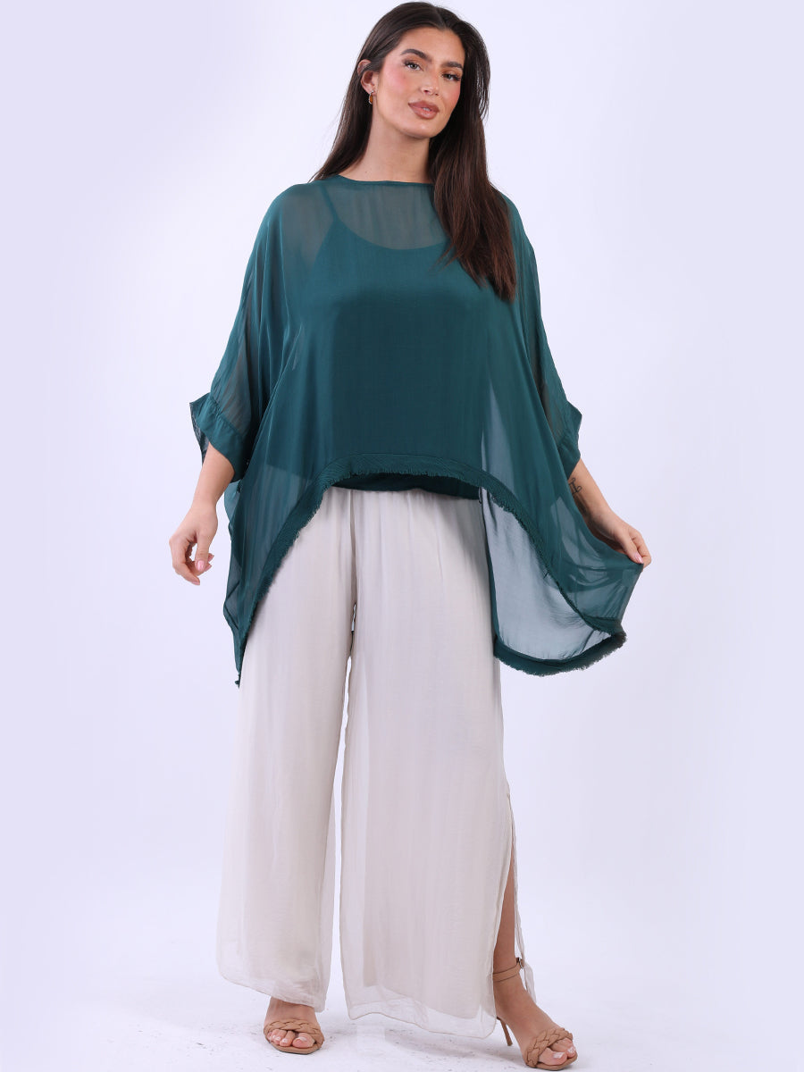 Batwing Solid Silk Top Teal