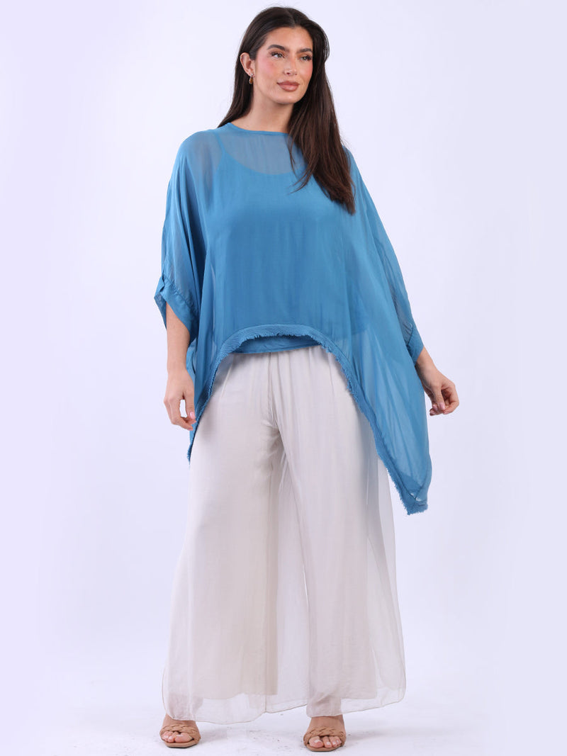 Batwing Solid Silk Top Teal