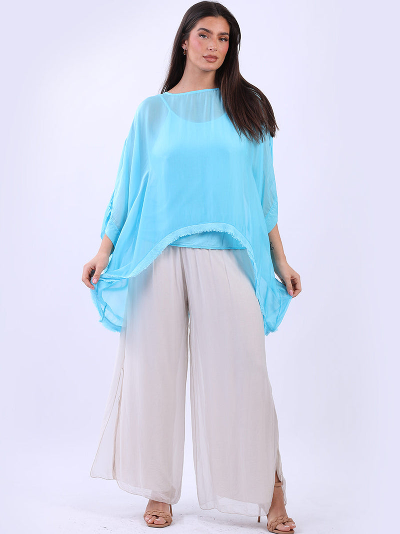 Batwing Solid Silk Top Turquoise