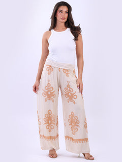 Wide Leg Silk Palazzo Beige