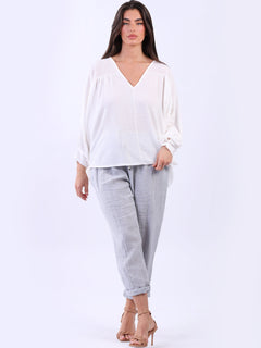 Batwing Cotton Crop Blouse Off White