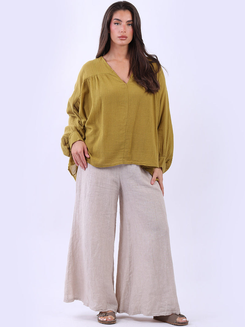 Batwing Cotton Crop Blouse Olive