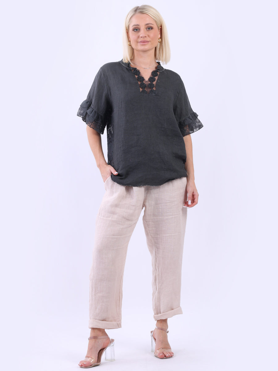 Linen Lagenlook Top Charcoal