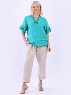 Linen Lagenlook Top Ocean Blue