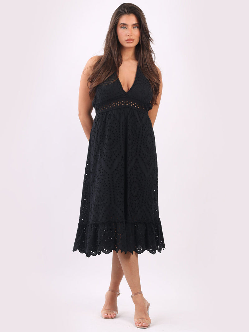 Lagenlook Halter Midi Dress Black