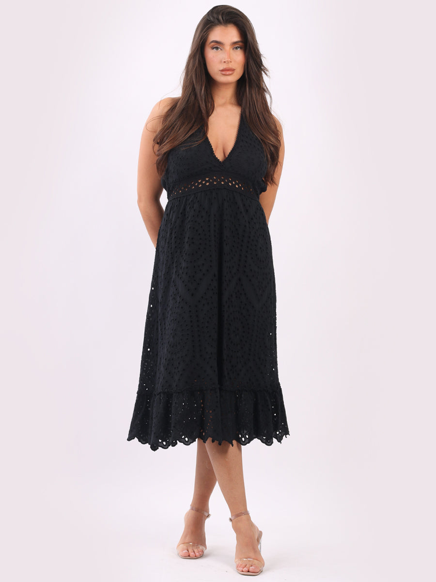 Lagenlook Halter Midi Dress Black