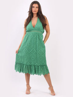 Lagenlook Halter Midi Dress Green