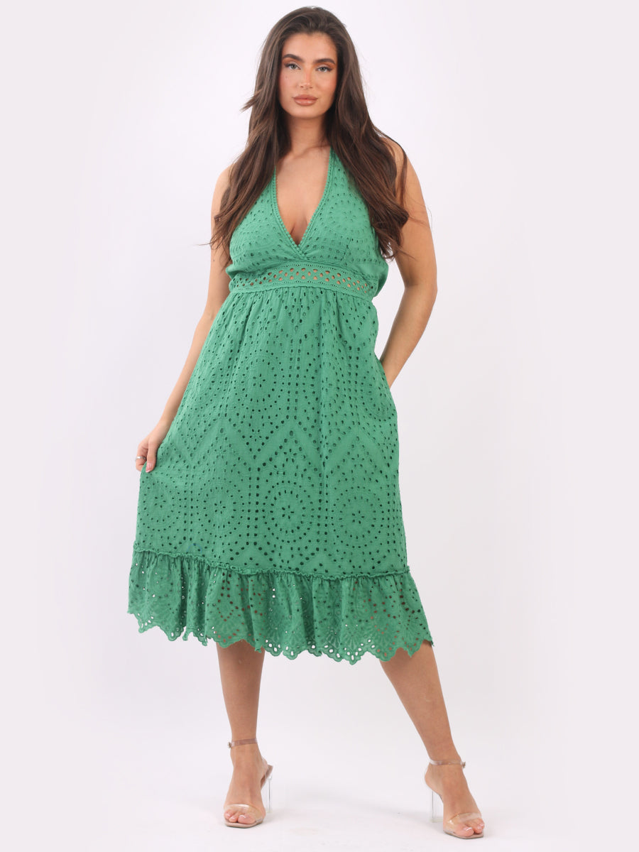 Lagenlook Halter Midi Dress Green