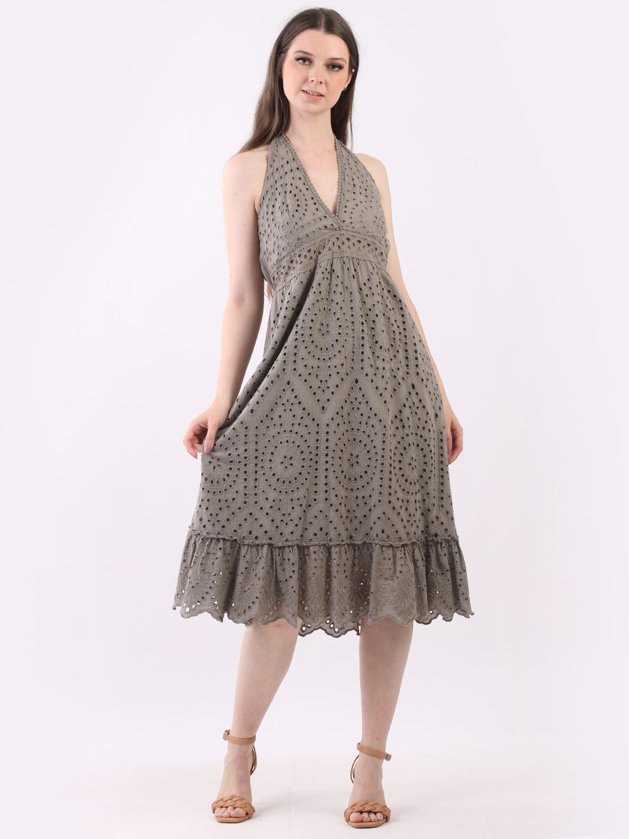 Lagenlook Halter Midi Dress Mocha