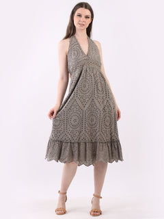 Lagenlook Halter Midi Dress Mocha