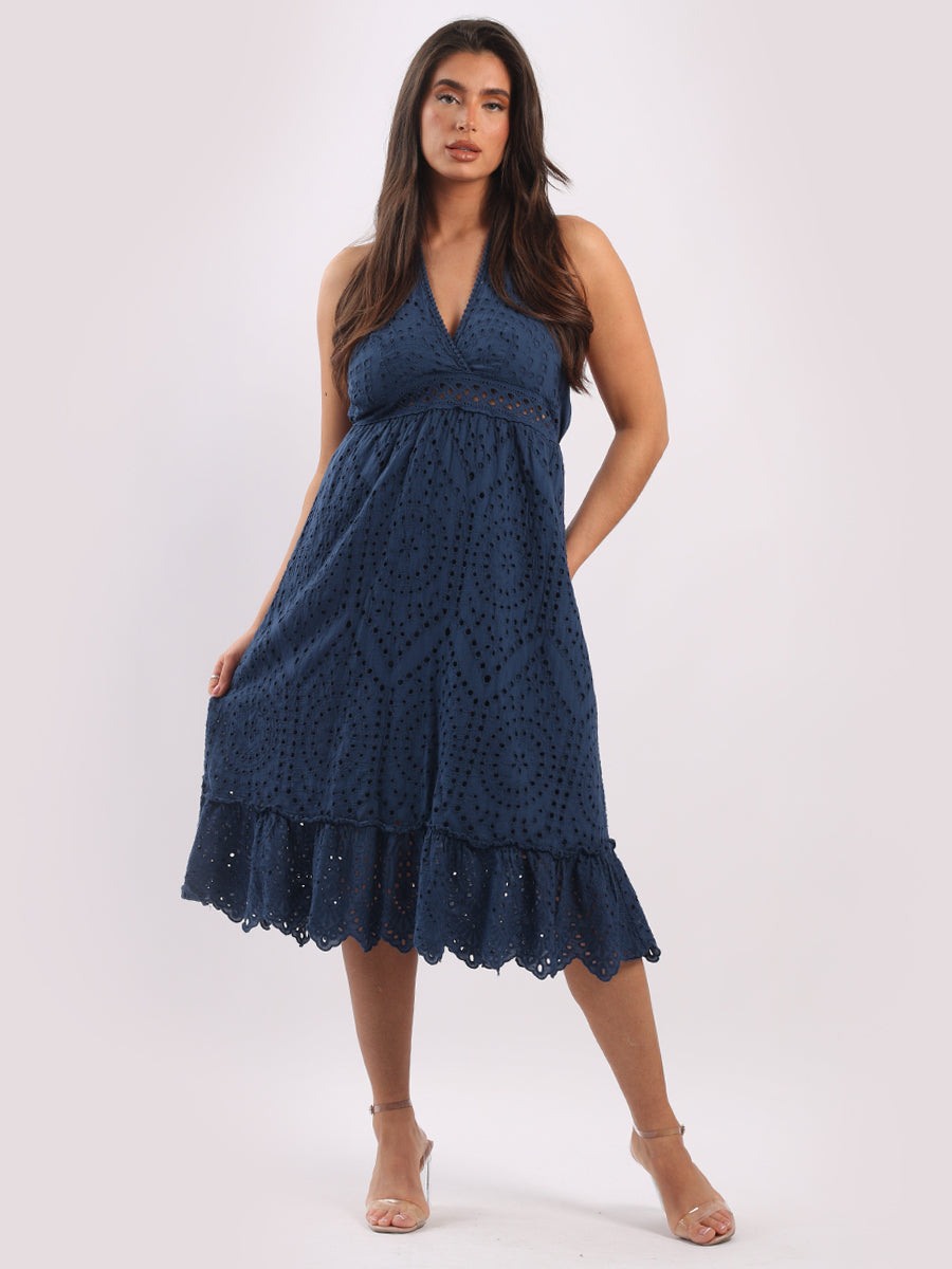 Lagenlook Halter Midi Dress Navy