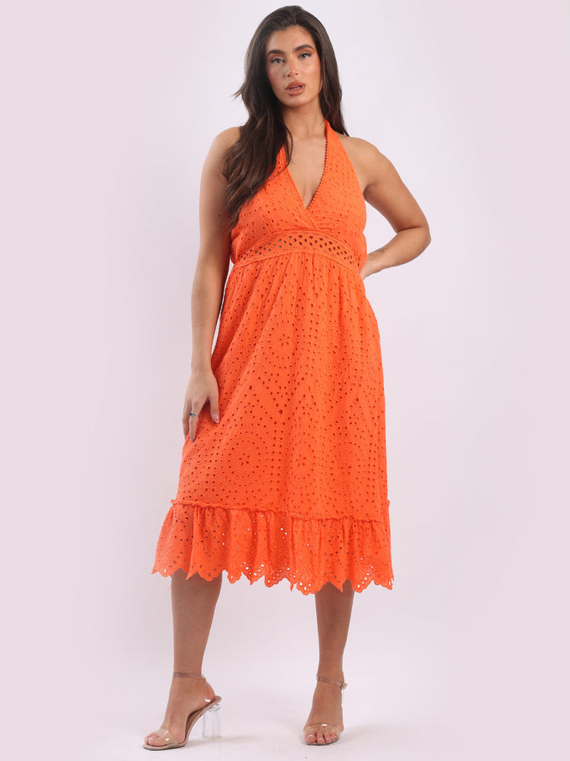 Lagenlook Halter Midi Dress Orange