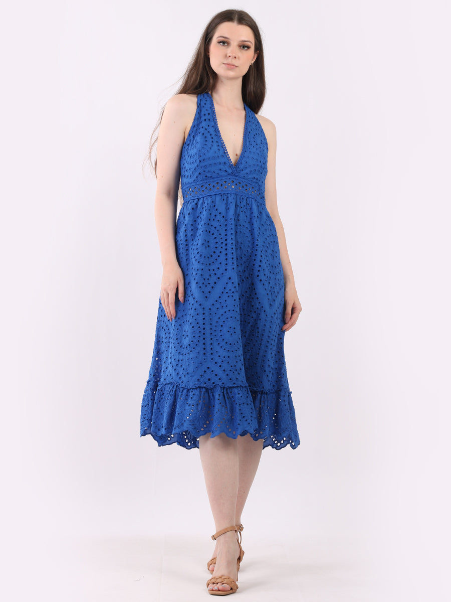 Lagenlook Halter Midi Dress Royal Blue