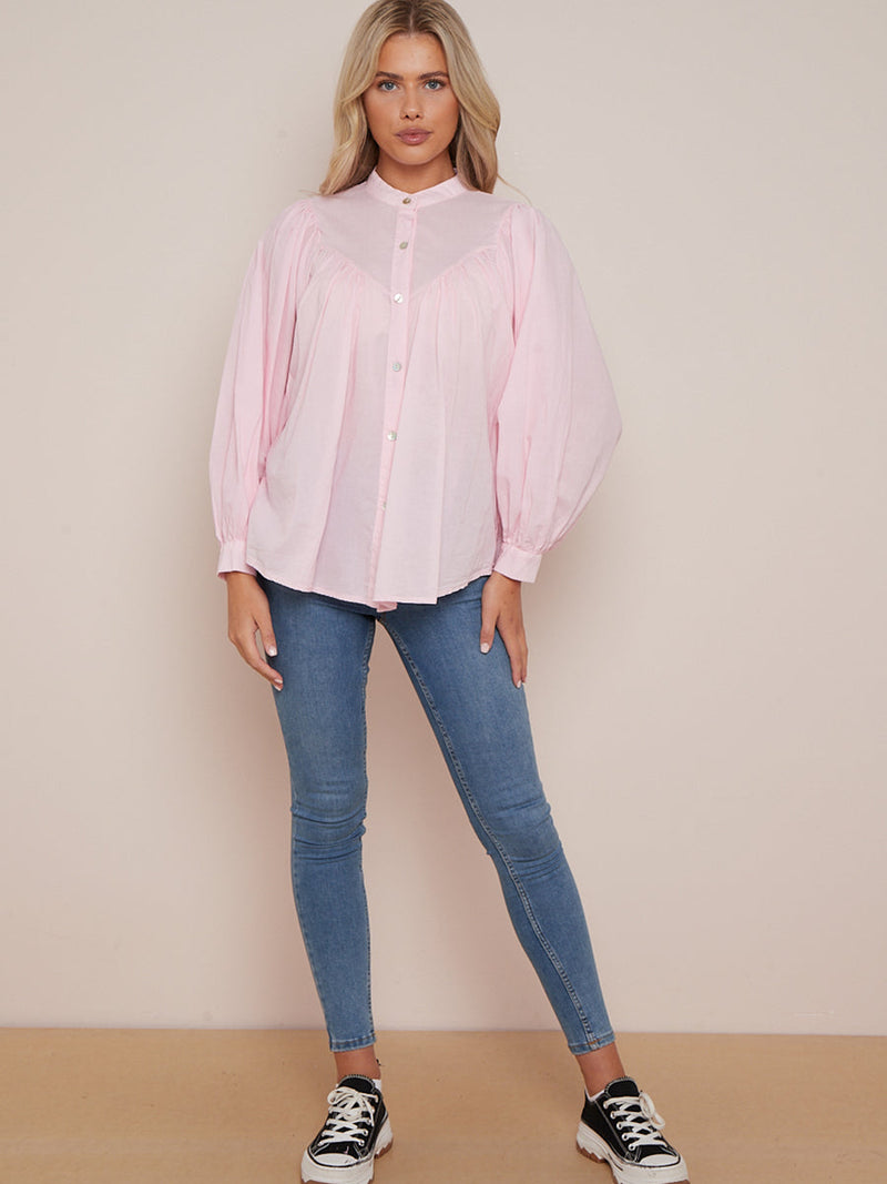 Batwing Cotton Blouse Pink