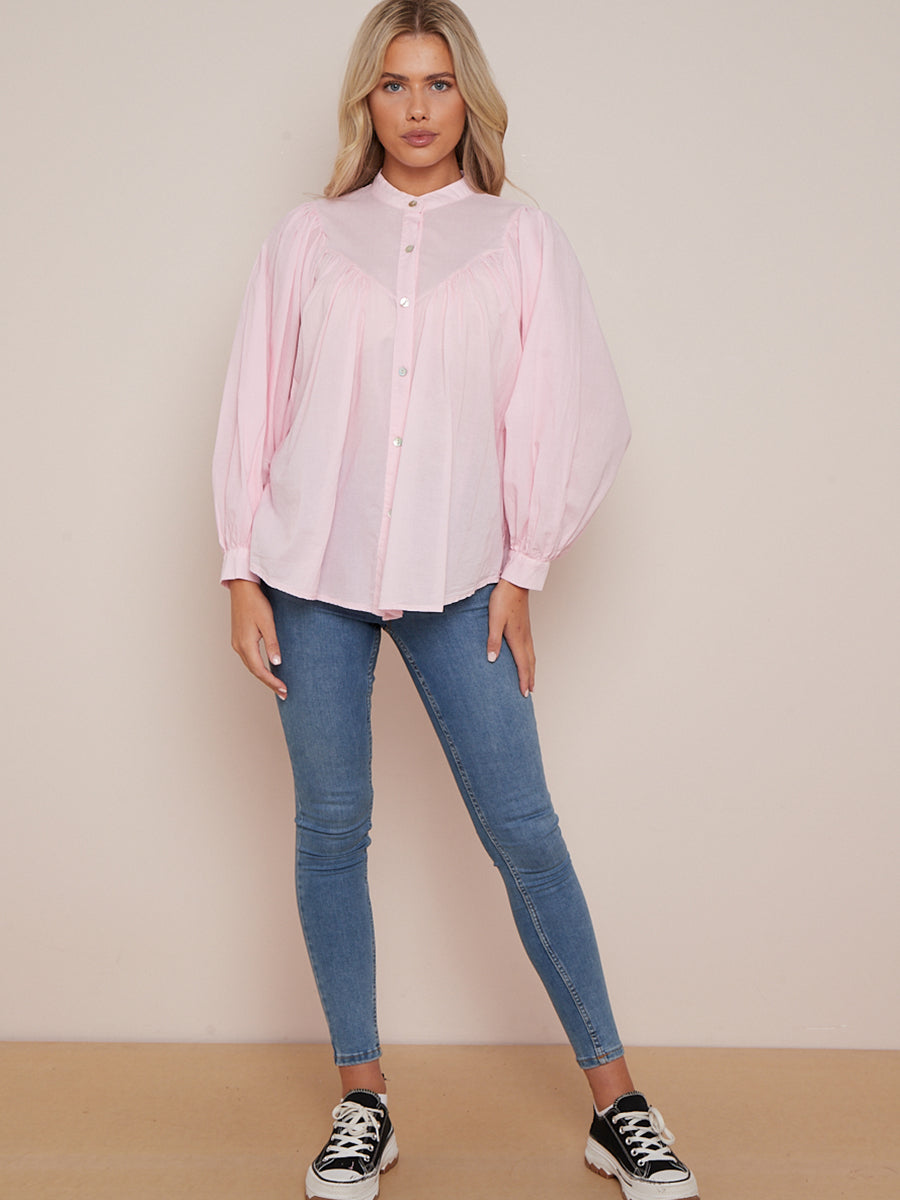 Batwing Cotton Blouse Pink