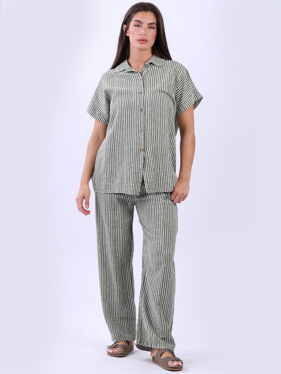 Striped Cotton Shirt Khaki