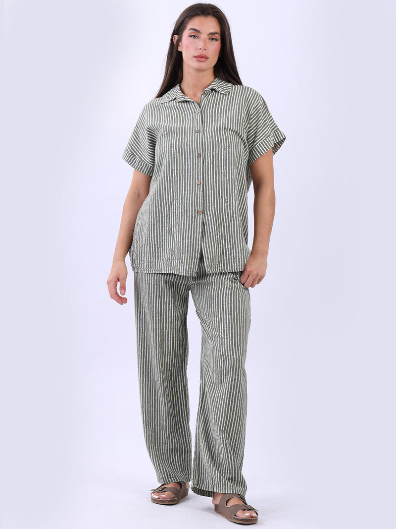 Striped Cotton Shirt Khaki