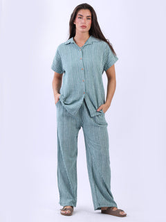 Striped Cotton Shirt Ocean Blue