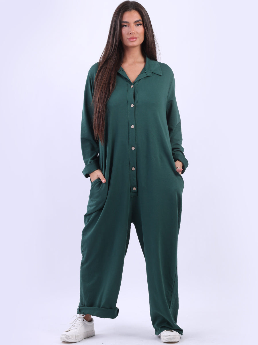 Women Cotton Jumpsuit Bottle Green