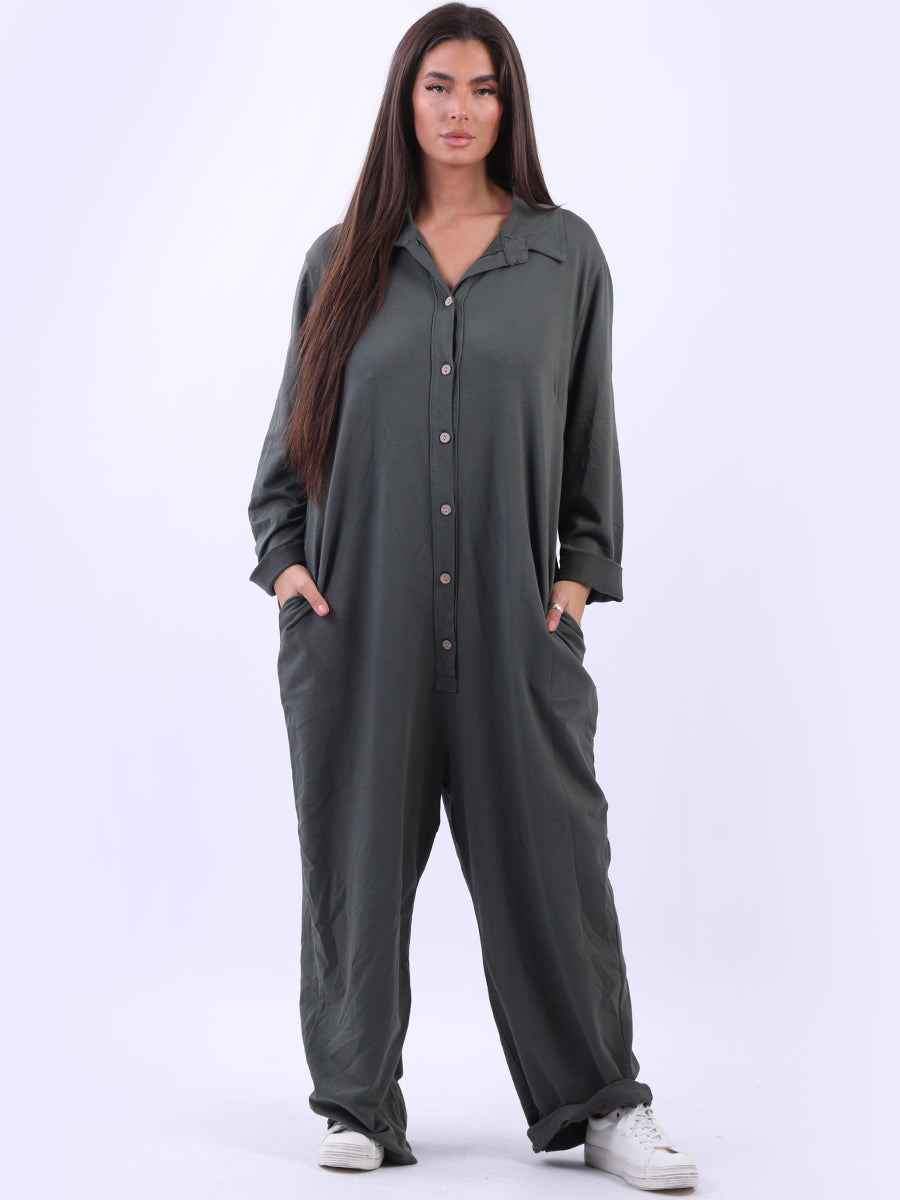Women Cotton Jumpsuit Khaki