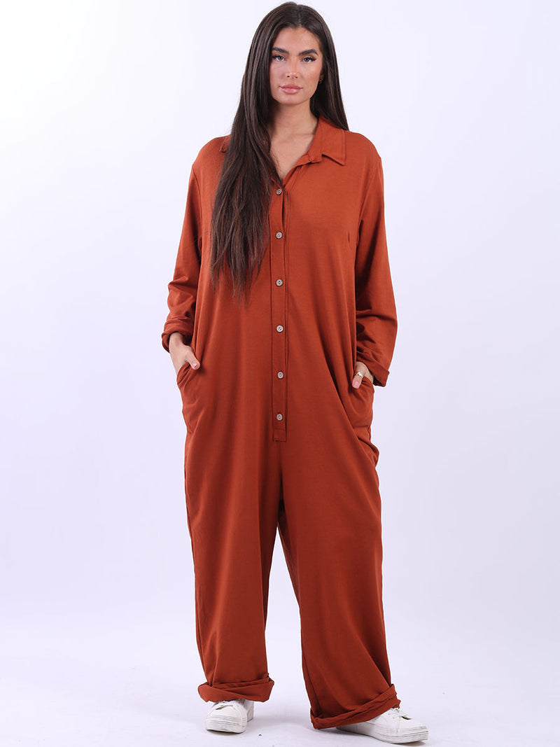 Women Cotton Jumpsuit Rust