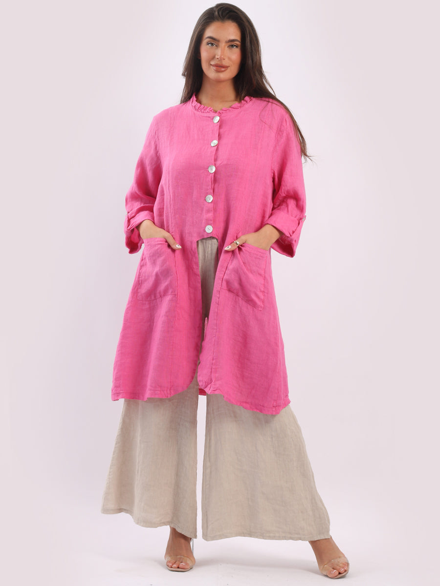 Vintage Wash Linen Jacket Fuchsia