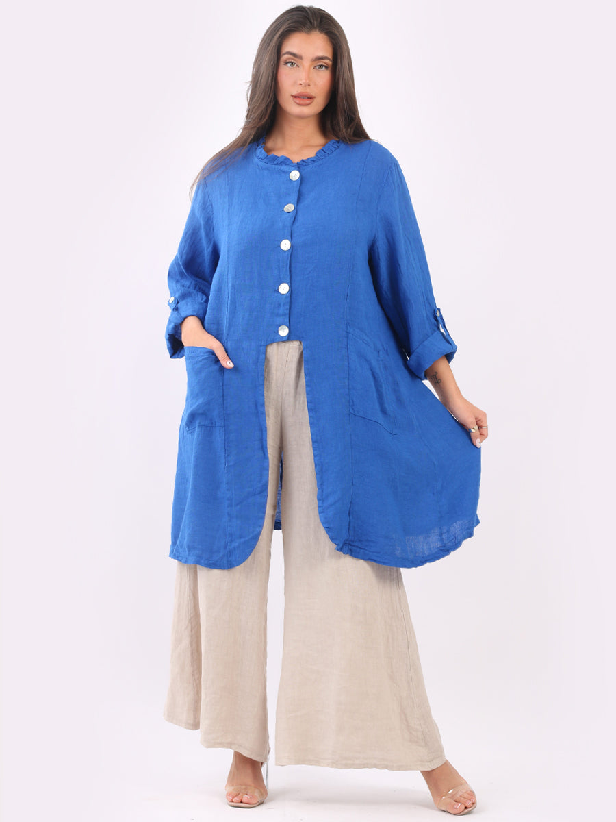 Vintage Wash Linen Jacket Royal Blue