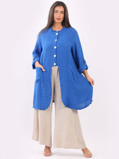 Vintage Washed Linen Jacket Royal Blue 