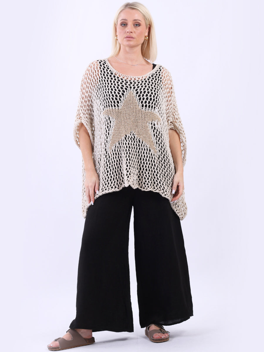 Star Knit Crochet Cotton Top Mocha