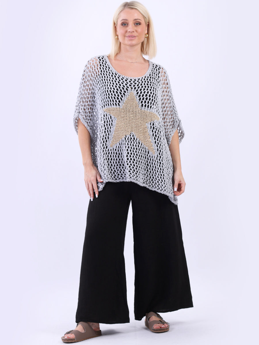 Star Knit Crochet Cotton Top Silver