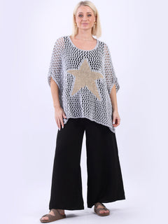 Star Knit Crochet Cotton Top Silver