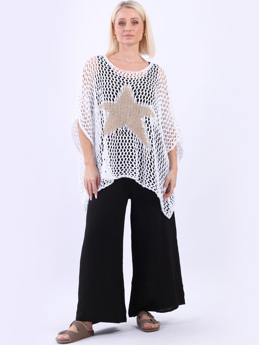 Star Knit Crochet Cotton Top White