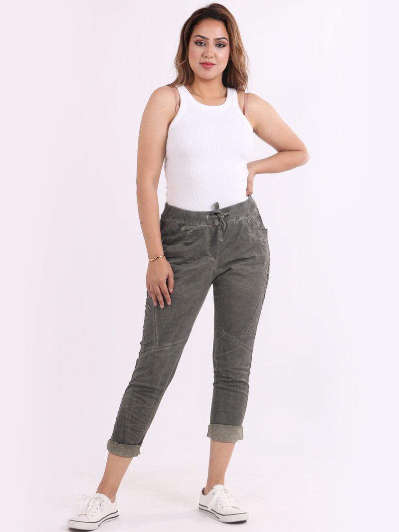 Denim Cotton Joggers Khaki